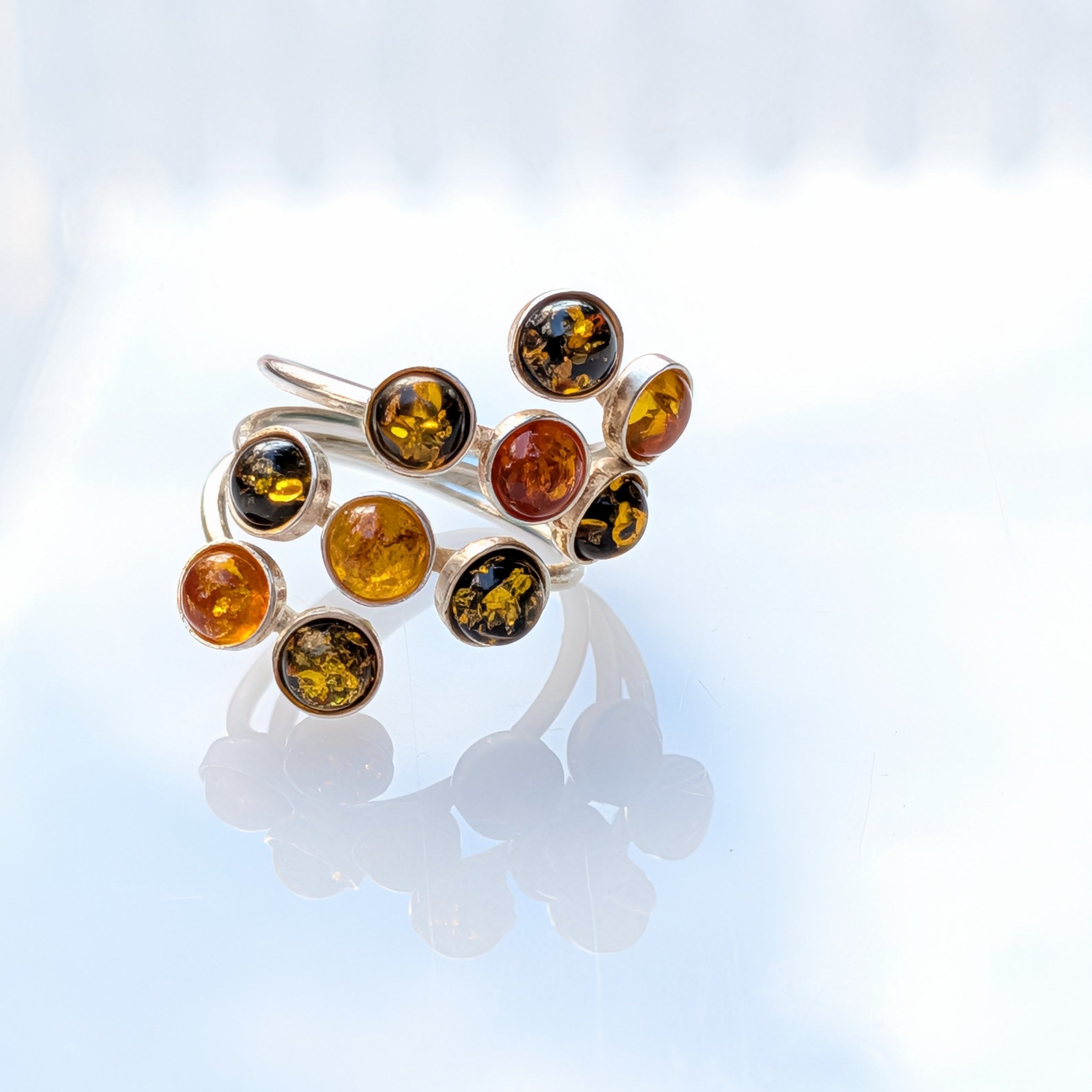 Amber Garden Ring | Silver Amber Cocktail Ring | Tears of the Sun