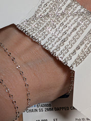 Sterling Silver 2mm Dapped Flat Oval Cable Chain, By the Foot