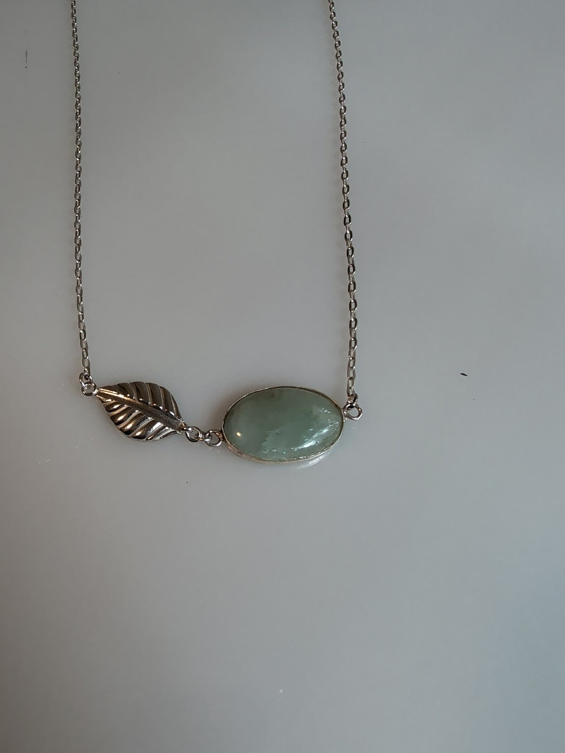 Sea Leaf 22 inch natural aquamarine and sterling silver botanical necklace with sculpted leaf detail