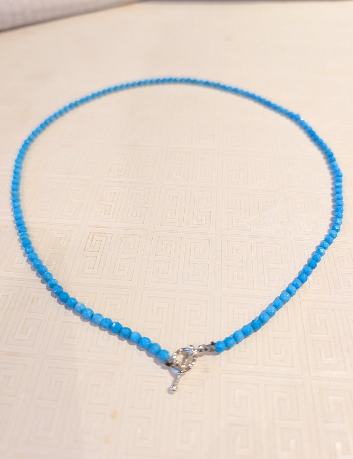 Handmade 4mm turquoise necklace with sterling silver toggle clasp, 16 inch