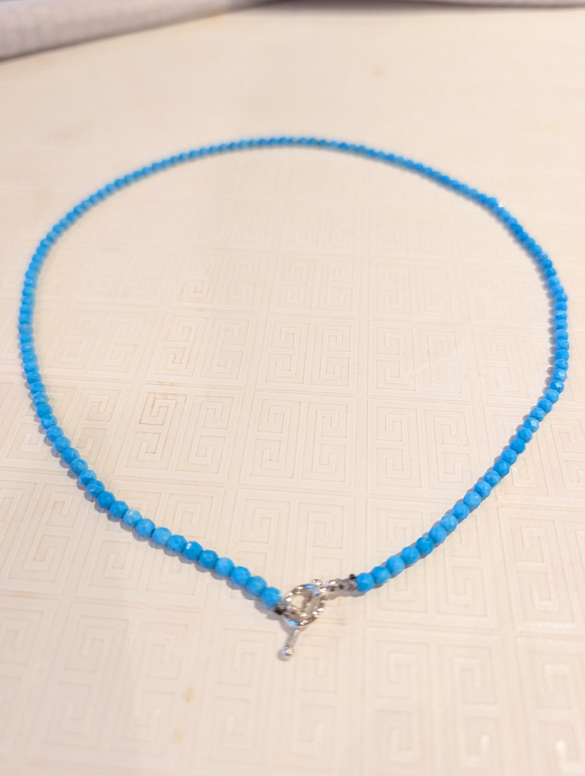 Handmade 4mm turquoise necklace with sterling silver toggle clasp, 16 inch