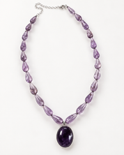 Violet Tide amethyst necklace with graduated teardrop amethyst beads and oval amethyst pendant in sterling silver