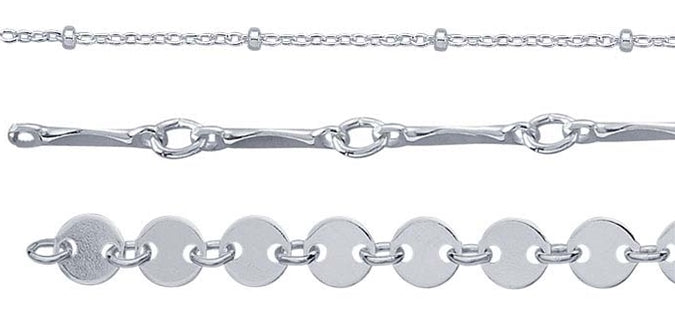 Three Anklet Set in Sterling Silver or Yellow Gold Filled