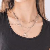 Sample Sale: Three Layer Crescent Moon Necklace in Stainless Steel