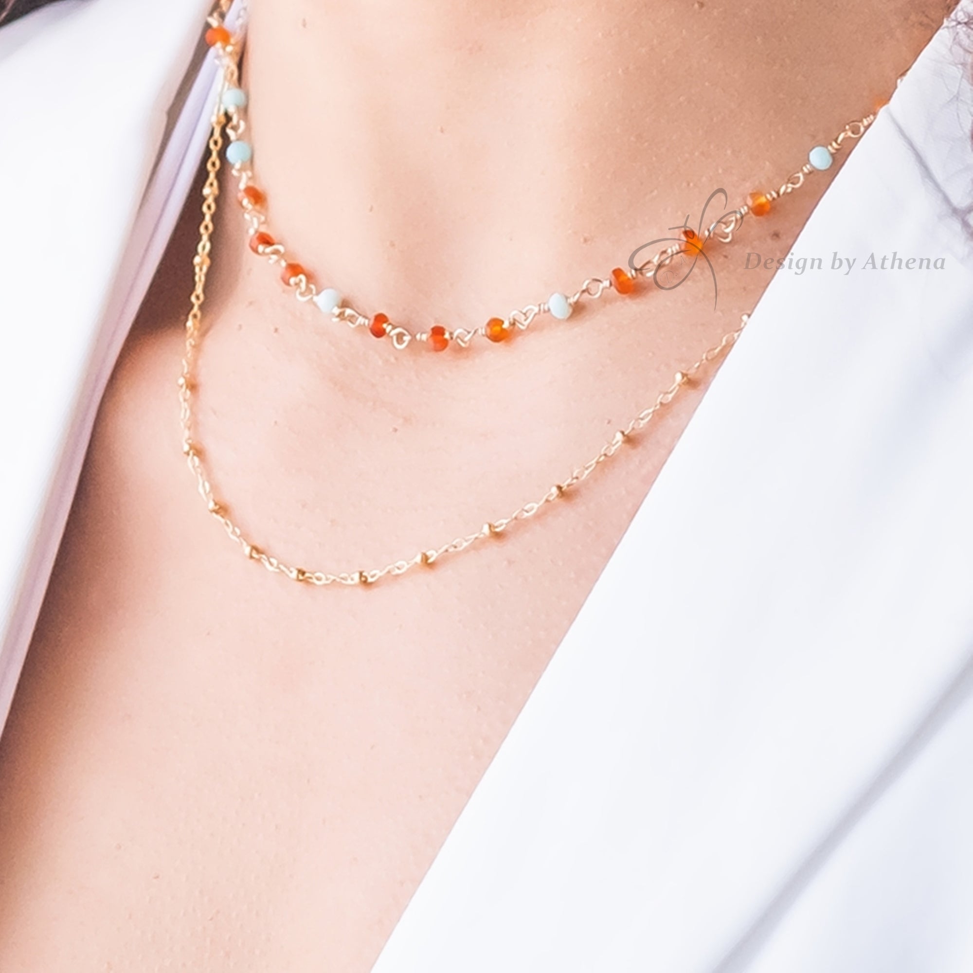 Carnelian and Blue Opal Layering Necklace Set