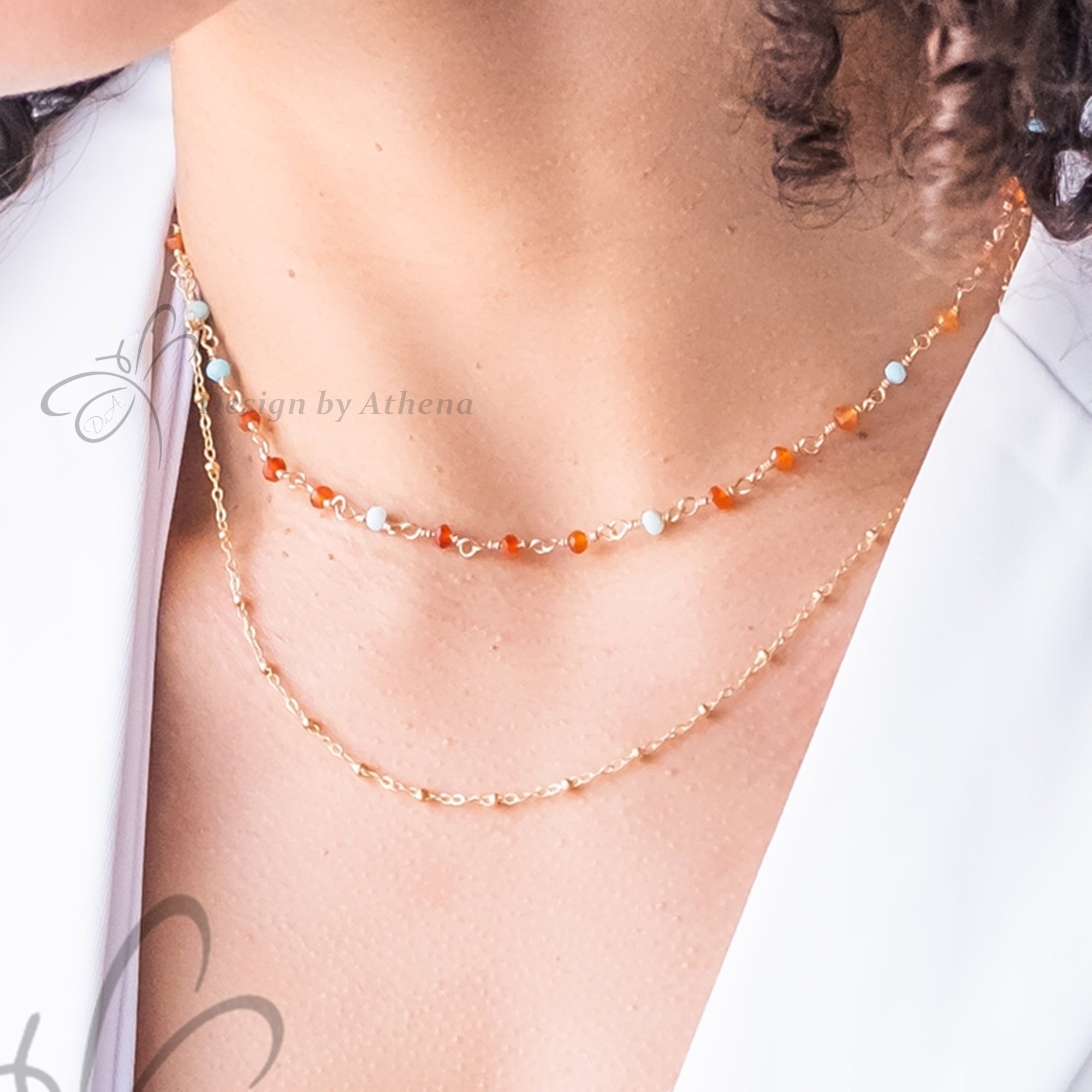 Carnelian and Blue Opal Layering Necklace Set